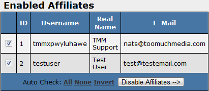 List of Enabled Affiliates